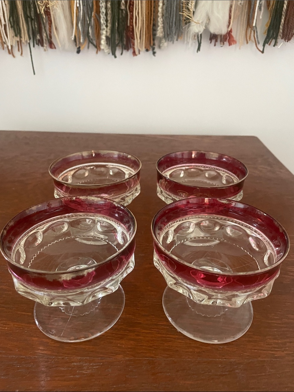 Vintage Indiana glass sherbet cups in kings crown pattern